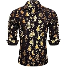 Barry.Wang Mens Christmas Shirts Xmas Holiday Party Button Down Dress Shirts Long Sleeve Snowflake Tree Shirt Halloween