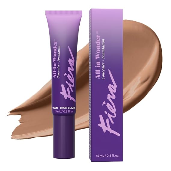 Fiera All-In-WonderTM Concealer + Foundation Full-Coverage, Crease-Proof, Hydrating Formula for Mature Skin, Blurs Fine Lines & Dark Circles, Radiant Second-Skin Finish Tan, 0.5 FL. OZ. / 15 ML
