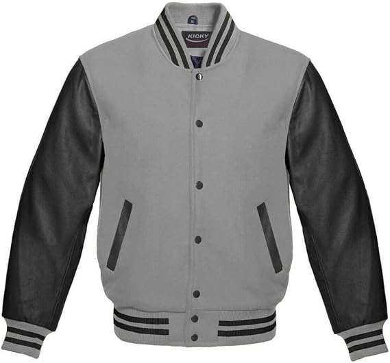 Kicky Varsity Jacket Leather Sleeve and Wool Blend Letterman Boys College Varsity Jackets