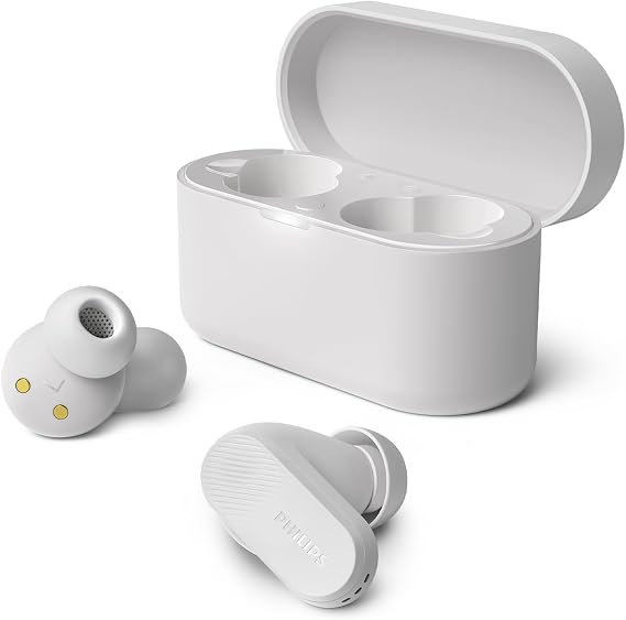 PHILIPS TAT3509WT Noise Cancelling True Wireless In Ear Bluetooth Headphones - Natural sound, Dynamic bass, Pocket-sized charging case, Clear calls, Ideal for Commuting and Exercise - White
