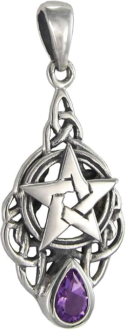 Moonlight Mysteries Amethyst Pentacle Pendant - .925 Sterling Silver Witch Pentagram Jewelry For Women