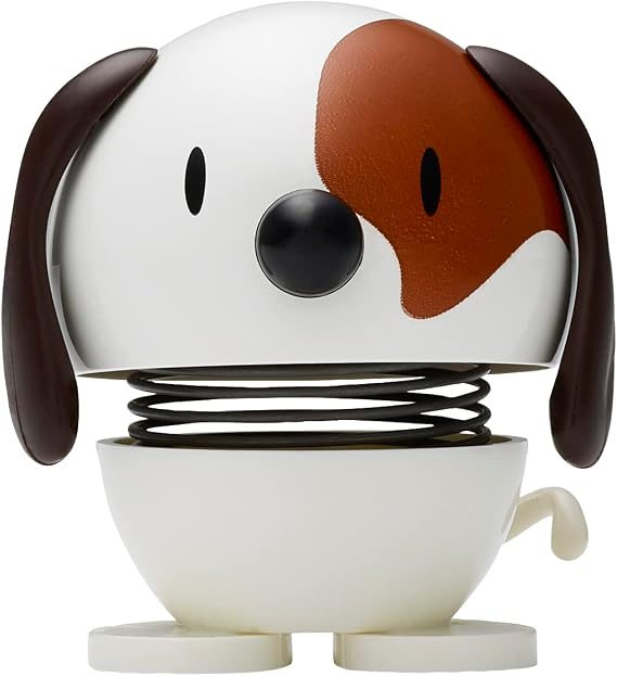 Hoptimist Dog Bumble, Home Decor Ornament - Danish Design, Plastic W/Metal Spring, Small - Creates Cheerful Movement- (White)