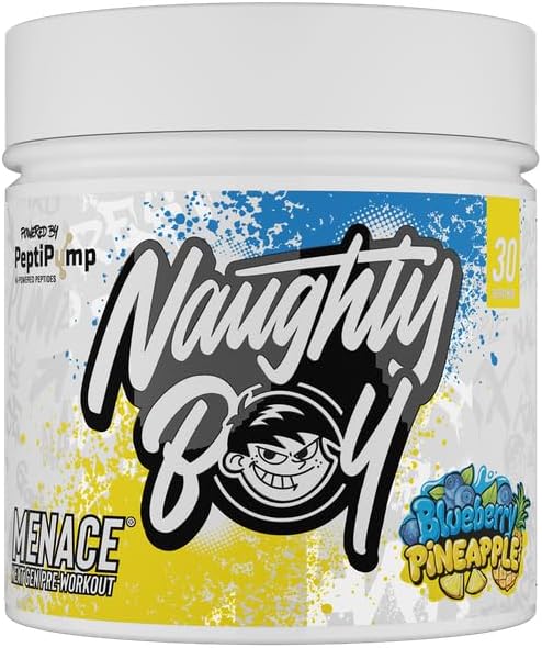 Naughty Boy Menace V2 Pre Workout Powder - High Stim Pre-Workout Supplement for Energy, Focus, Pump & Performance, Gym Training & Endurance - [ 30 Servings ] (Blueberry Pineapple)