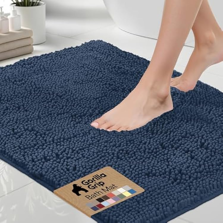 GORILLA GRIP Bath Rug Mat, Thick Soft Absorbent Chenille, Quick Dry Microfiber Mats, Rubber Backing Washable Shower Floor Rugs, US Designed Bathroom Bathmat Home Decor Accessories, 24x17, Navy