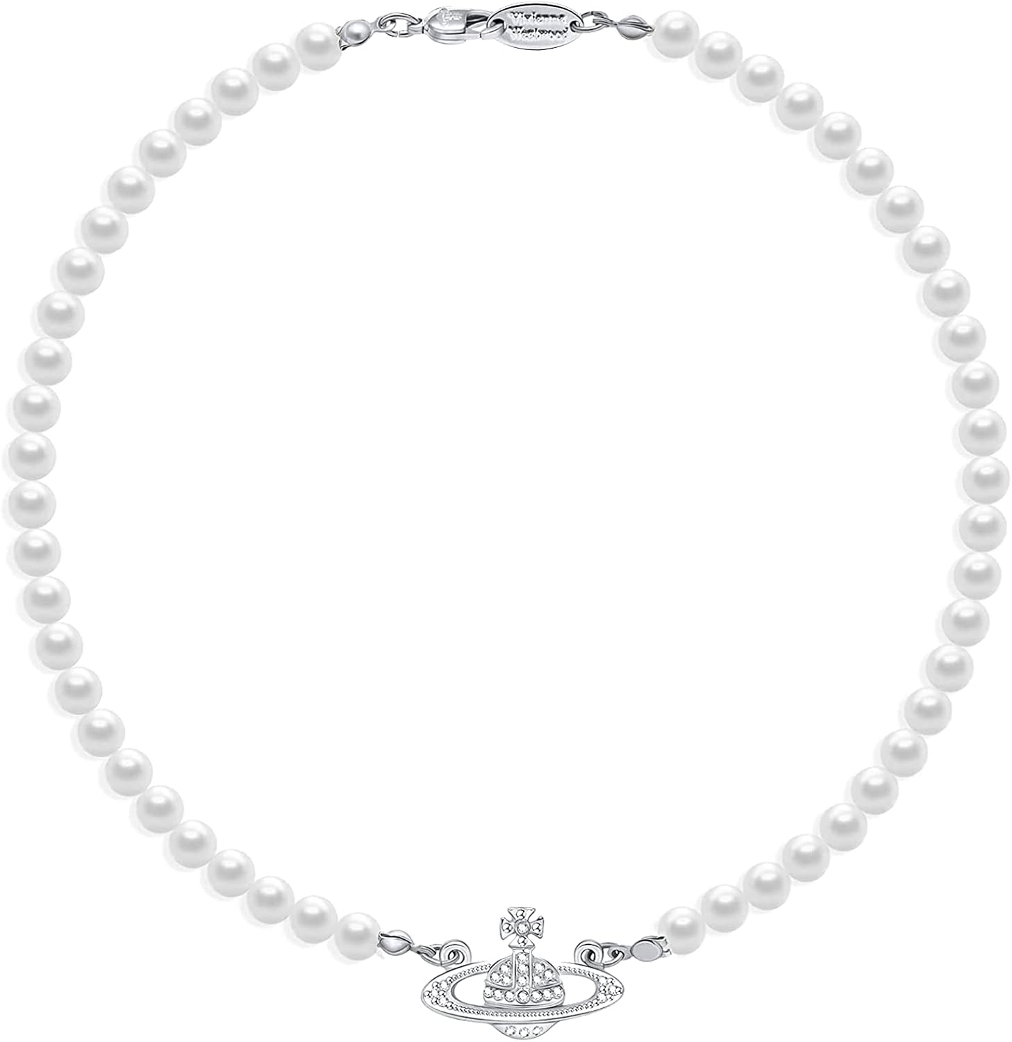 NEVEGE Saturn Pearl Necklace Crystal Rhinestone Saturn Necklace,Pearl Choker Necklace for Women Planet Necklace is Perfect Gifts for Women Girls