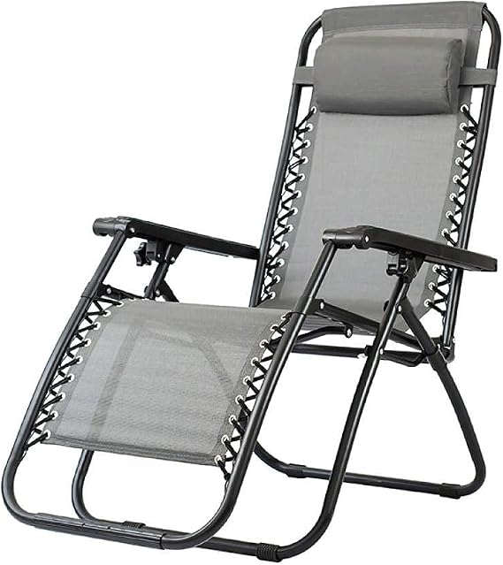 Poolside Lounger,Garden Zero Gravity Chair, Outdoor Heavy Duty Textoline Sunloungers, Reclining Folding Chair Relax Sun Chair-Gray