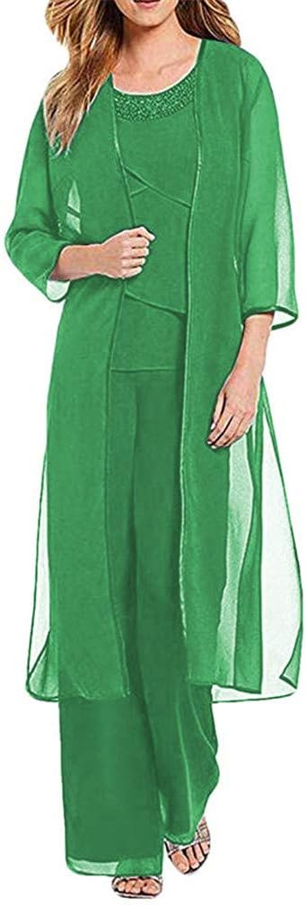 Mother Pant Suits Beaded Chiffon Jacket 3 Pieces Plus Size Dress for Mother of The Bride