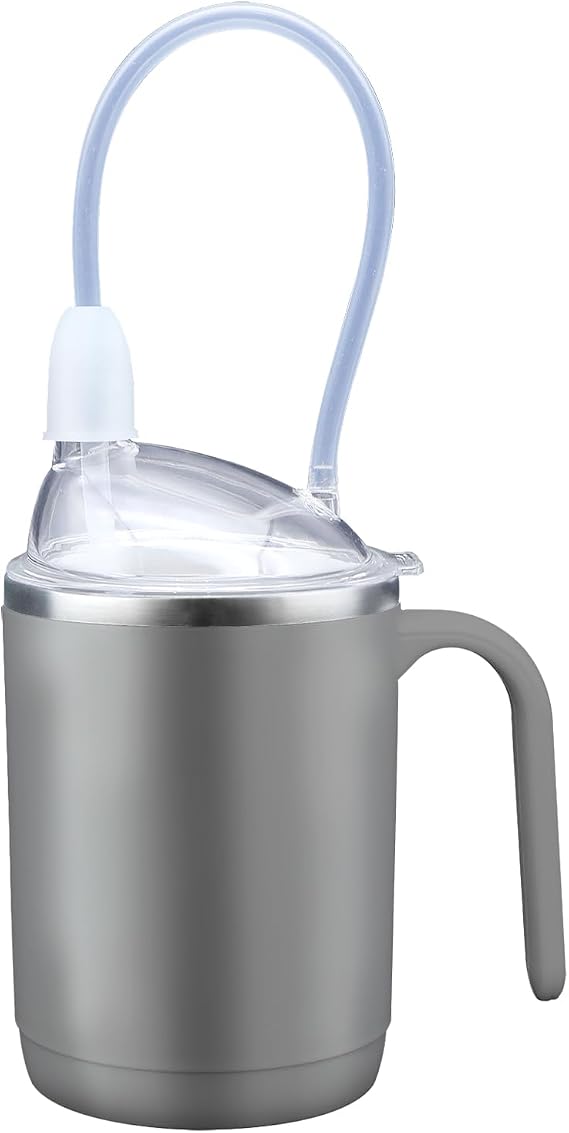 PILSAMAS Adult Sippy Cup for Elderly, Spill Proof No Spill Tumbler, Grey