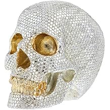 Halloween Skull Decor - 1Pc Silver Human Head Skull Bling Resin Realistic Skeleton Head Statue for Home Decoration, Party, Table, Bookshelf, and Gothic Style Collectible - 3.73x3.34x2.36in
