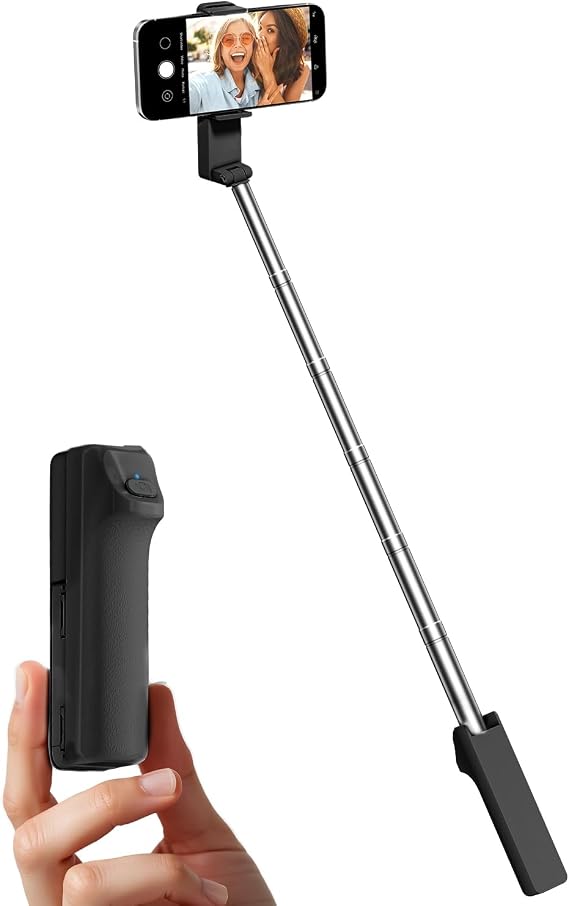 Viozon Portable Selfie Stick, Lightweight Extendable Stainless Steel Tube,All-in-One Compact Selfie Stick with Wireless Remote Compatible with 4-7" iPhone/Android Phones for Vlog/Travel/Filming,Black