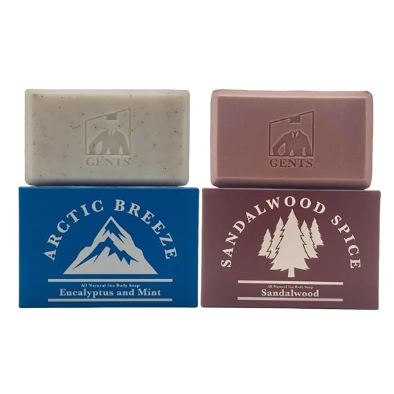 G.B.S Gents Variety Men's Body Soaps - Moisturizing Bar Soap for Men, Smell Fresh and Clean, Washing Hands & Body, All Skin Types (Arctic Breeze and Sandalwood)
