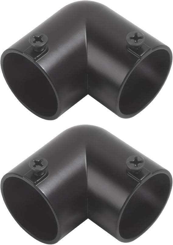 2 Pcs Black Stainless Steel Elbow Pipe Fitting, 90 Degree Corner Curtain Rod Connector, 1.3 In Round Tube Connector, Clothes Rack Shelf, 1.4 X 1.4 X 0.6 In