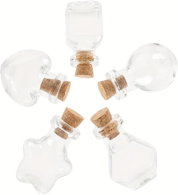 10pcs Mini Glass Bottles with Cork Stoppers - 5 Styles Multi-Shape