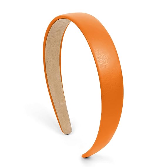 Huachi Orange Headbands for Women Orange Hairband Faux Leather Headband for Women and Girls Plastic Hard Head Band Solid Colors 1 Inch Thin Hair Bands
