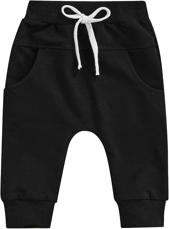 Baby Boys Girls Pants Plain Baby Joggers Elastic Waist Casual Trousers Toddler Sweatpants with Pockets