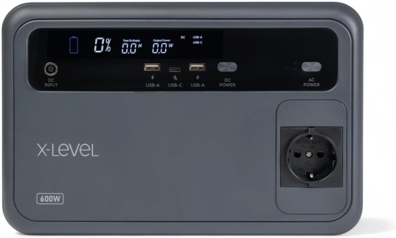 X-Level 216000mAh Portable Power Station, 691.2Wh, 600W Pure Sine, LiFePO4, 5 Output Ports, Led Lamp, Charging Support with Solar Panel, Caravan, Power Outage, Emergency Power Supply, XPS1002, Gray