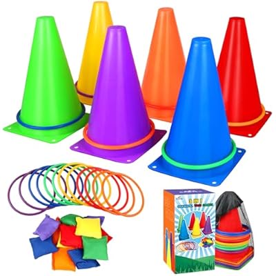 31 PCS Christmas Carnival Games, 3 in 1 Indoor Outdoor Bean Bag Ring Toss Games for Kids Birthday Party, Plastic Soft Cones Yard Lawn Game for Family Party Kids Gift