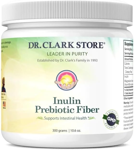 Dr. Clark Inulin Powder (FOS) Prebiotic Soluble Fiber for Gut Health, 300g Supports Digestive Health & Regularity