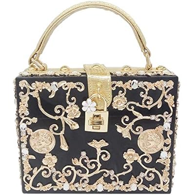 Boutique De FGG Small Acrylic Shoulder Bag for Women,Designer Flower Crossbody Totes Bag,Rhinestones Evening Box Handbags