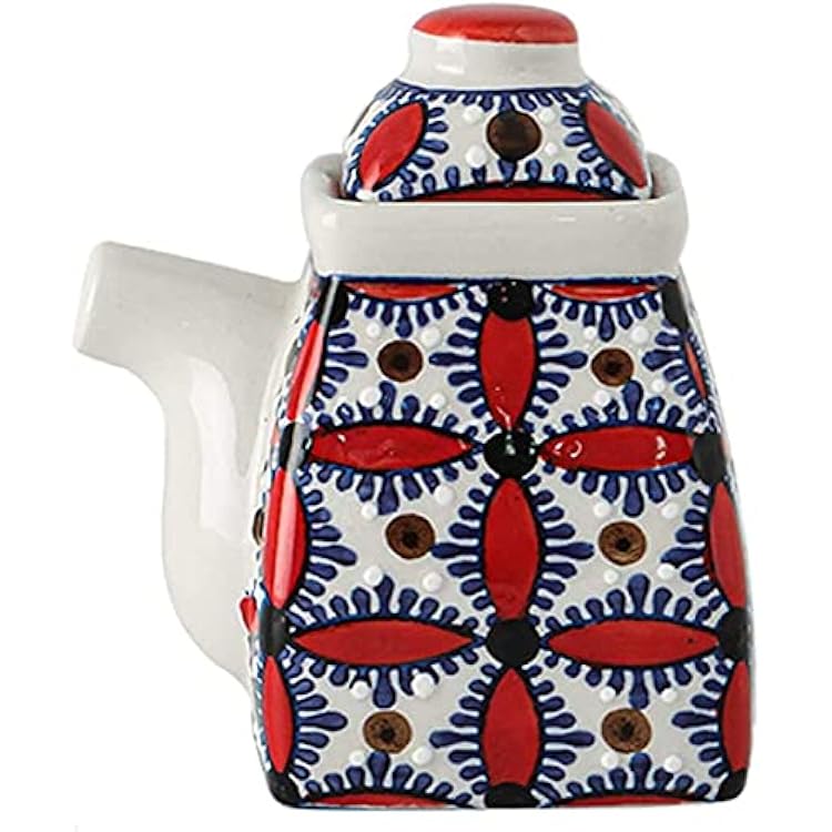 Soy Sauce Vinegar Cruet,Condiment Pot, Oil jug olive vinegar bottle, vinegar ceramic bottle, soy sauce bottle gravy boat seasoningRed