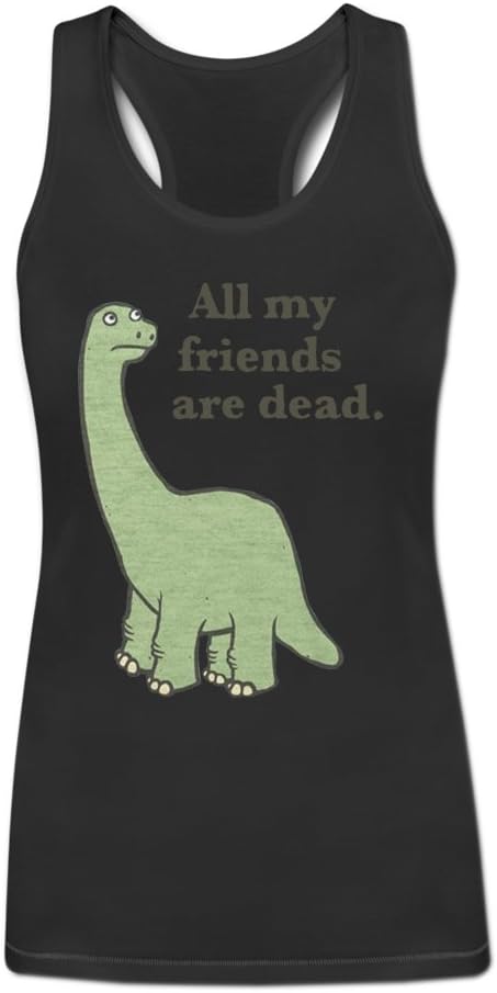 Womens All My Friends are Dead Dinosaur Cotton Camisole Tank Top S Black