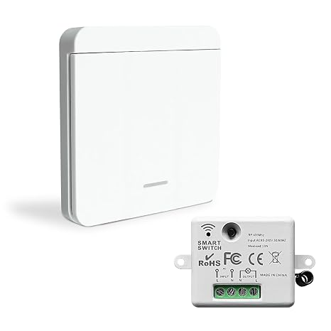 Wireless Light Switch Kit - 86 Wall Panel RF Safety Switch and 10 Amp Relay Receiver Controller, No Wiring Easy Install, for Lights up to 1500W