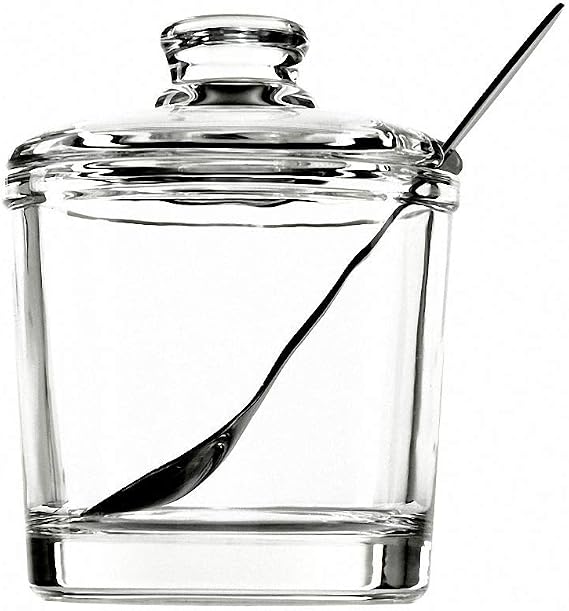 1 Piece Classic Clear Glass Sugar Bowl with Lid Serving Spoon Salt Pot Pepper Storage Jar Seasoning Pot Dispenser Container Sugar Box Condiment Spice Racks Holder for Home Kitchen