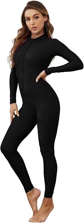 speerise Women's Jumpsuits Long Sleeve Zipper Turtleneck One Piece Bodycon for Yoga Clubwear