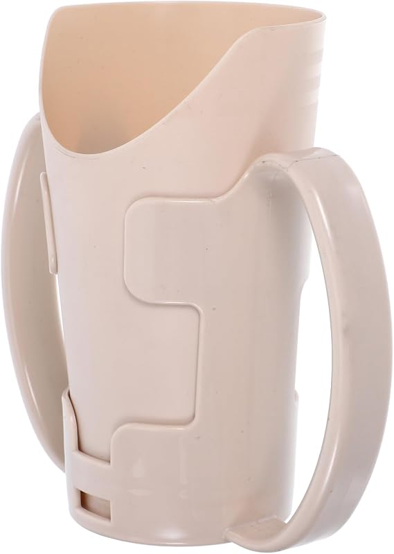 Adaptive Drinking Cup for Elderly with Dual Handles and Angled Spout, Spill-Proof Dysphagia Cup for Bedridden Adults, Skin Color, Drinking Aid for Seniors and Rehabilitation