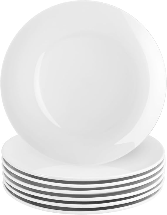 6 Pack White Porcelain Dinner Plates, 10 Inch, Round