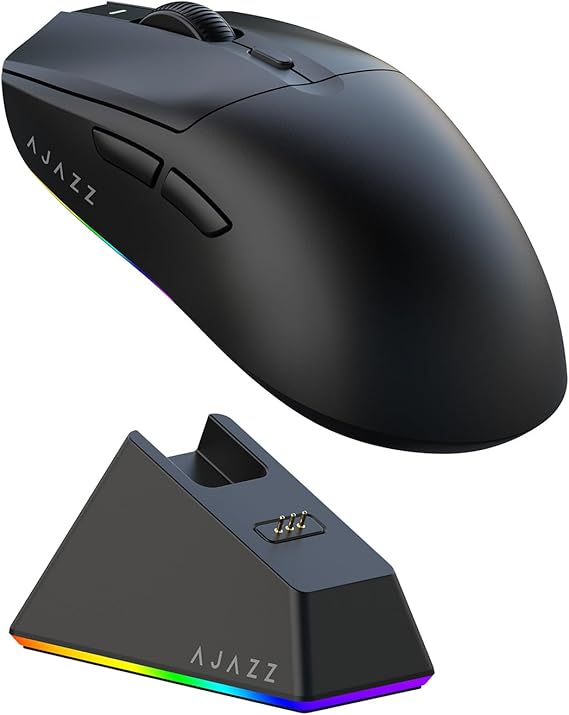 AJAZZ AJ139 V2 MC Wireless Gaming Mouse with RGB Charging Dock, 66g Ultra-Lightweight Tri-Mode Optical Mouse, 12000 DPI PAW3311 Sensor, Ergonomic Rechargeable Gaming Mouse for PC/Mac - Black