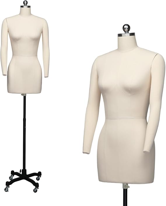 Bonnlo Female Sewing Mannequin, Size 6 Professional Dress Form for Display and Tailor Design, Height Adjustable Torso with Stable Metal Base (with arms, 6)