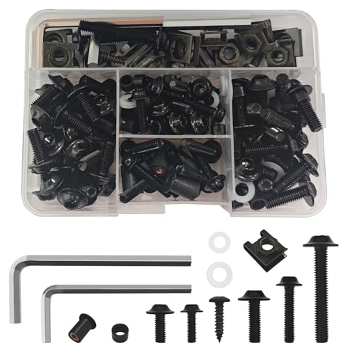 Motorcycle Fairing Bolt Kit 177 PCS Fairing Bolt Kit for GSXR Motorcycle Fairing M5 M6 Stainless Steel Windscreen Screws Bolts Fastener Clips for GSXR Honda Yamaha BMW Sports Motorcycles