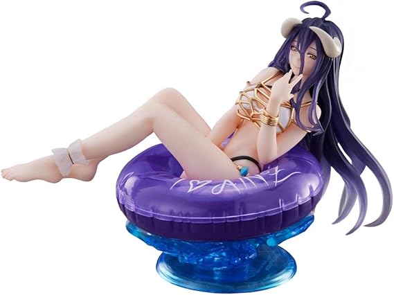 QAHEART Albedo Figure Model Statue, 10cm Swimsuits Albedo Sitting on Swim Ring, Cute Anime Cartoon Figure Sculpture, PVC Handmade Collectible Desktop Display Decoration