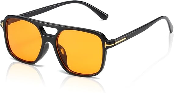Retro Double Bridge Rectangle Sunglasses, Mens Sunglasses Polarised Vintage Eyewear, Classic Vintage Sun Glasses for Men Women Outdoor Fishing Driving Climbing Unisex (Orange, Black)