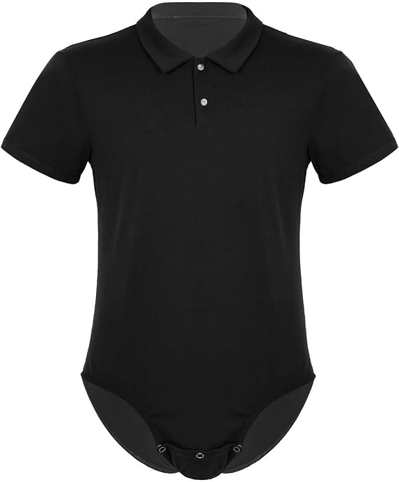 iEFiEL Mens Short Sleeve Turn-Down Collar Shirt One-Piece Leotard Bodysuit Romper Snappies Button Down Pajamas