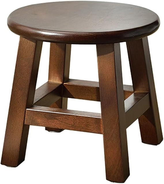 Solid Wood Stool - 10 inch Round Kids Stool for Short Reach & Shoe Changing (Brown)