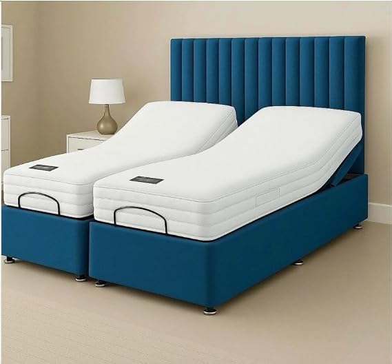 Pannel Design Electric Adjustable Velvet Bed – With Headboard With Memory Foam Mattress (Grey, 4ft 6in double)