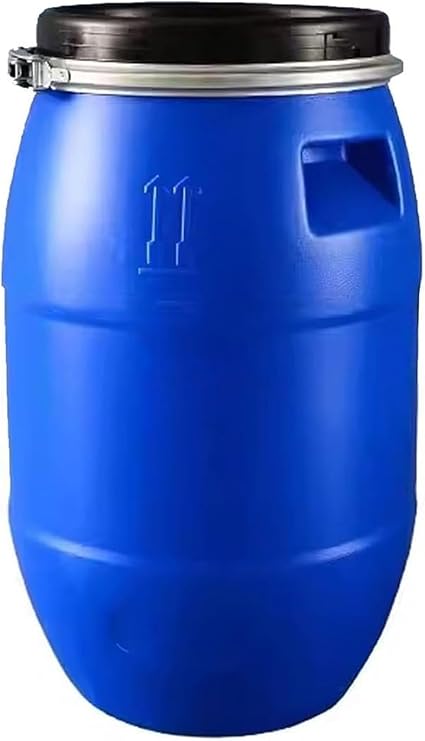 Large Plastic Blue Open Top Storage Barrel Drum Keg with Lid and Latch Ring, Food Grade for Shipping, Air Tight Industrial Storage Container