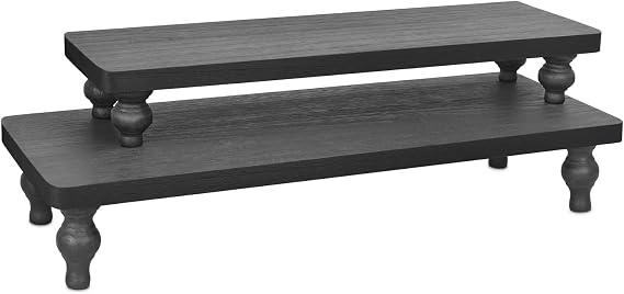 Ikee Design 2 Pcs Set Wooden Display Riser, Cupcake Dessert Display Riser | 2-PIECE COUNTERTOP RISERS: Black wooden stands add height to cupcakes, serving displays and farmhouse decor.