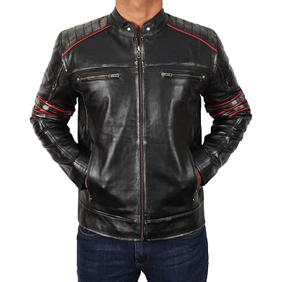 LP-FACON Mens Leather Jacket - Vintage Cafe Racer Motorcycle Biker Leather Outerwear Jacket Collection
