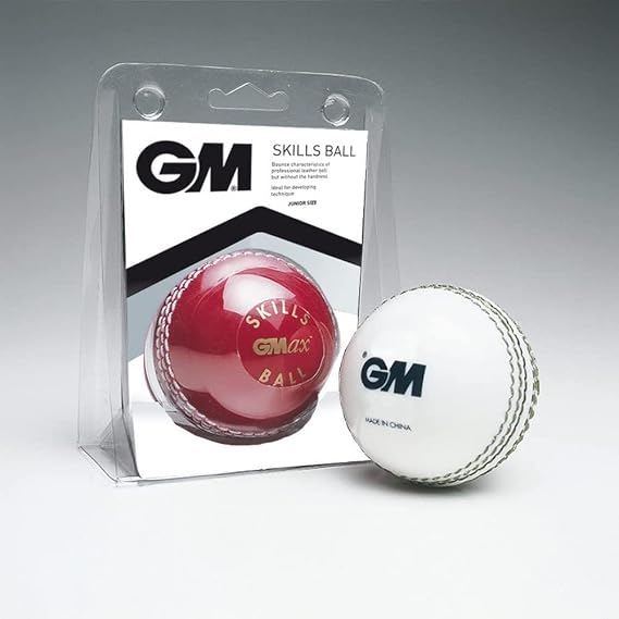 GM | Cricket Skills Ball | Sizes Adult or Junior | Colours Red, White or Red & White | Durable Stitched Seam | Single Ball or Bucket of 24 | Gunn & Moore
