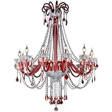 Braiton Large LED Crystal Chandelier Lighting K9 Crystal Candle Pendant Chandeliers Ceiling Light Rain Drop Crystal Chandelier for Living Room, Hotels,with Adjustable Height,Red,12 Lights