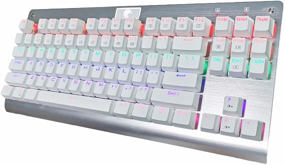 Z-77 87-Key Mechanical Keyboard Outemu Tactile Brown Switches, White Design, Multi-Color RGB Backlight, N-Key Rollover, Multiple Lighting Modes