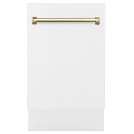 ZLINE Autograph Edition 18" Compact 3rd Rack Top Control Dishwasher in White Matte with Champagne Bronze Handle, 51dBa (DWVZ-WM-18-CB)