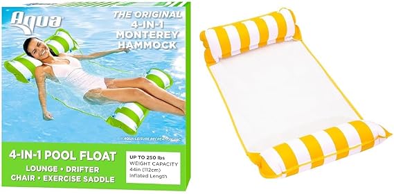 Aqua 4-in-1 44" L x 26" W Lime Green/White Stripe and Light Blue/White Stripe Monterey Hammock Inflatable Pool Float Bundle