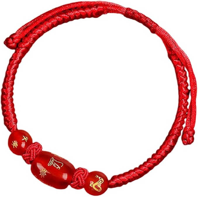 2025 New Year of Snake Red String Bracelet Adjustable 12 Zodiac Horse Charm Bracelet Chinese Animal Good Luck Feng Shui Red Rope Bracelet Jewelry Gifts for Women Men - Red Beads 01