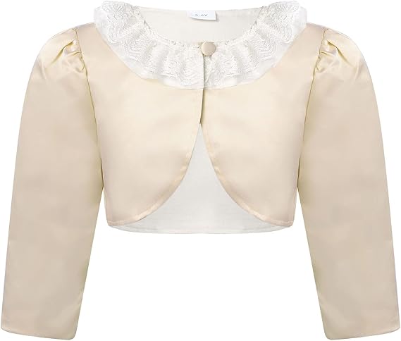 Sholeno Kids Girls Lace Neckline Bolero Shrug Long Sleeve One Button Open Cardigan Dress Cover Up