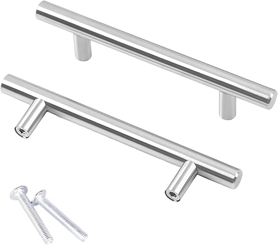 2 Pack Stainless Steel Cabinet Handles, Brushed Nickel Kitchen Cupboard Pulls. Hole Centers 128mm (5 Inch), Modern Drawer Handles for Bedroom & Bathroom.