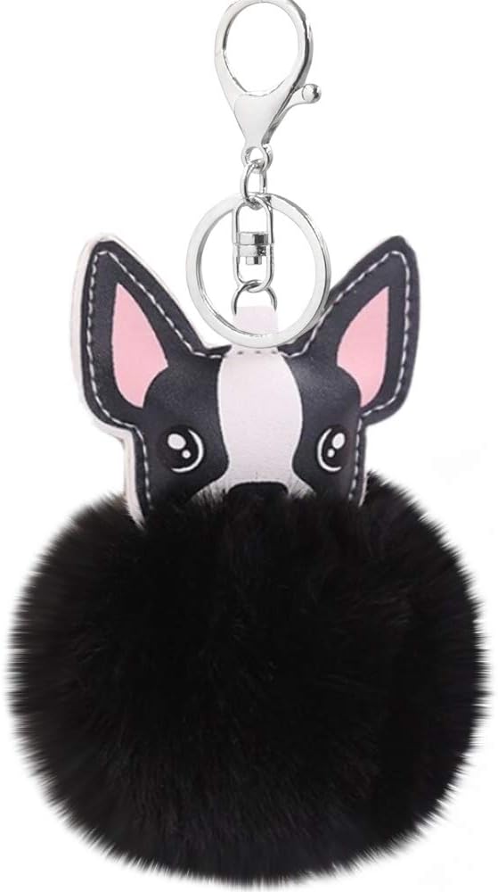 Women's Cute Chihuahua Dog Faux Fur Pom Pom keychain Handbag Purse Jewellry Holder Keyring Backpack Pendants